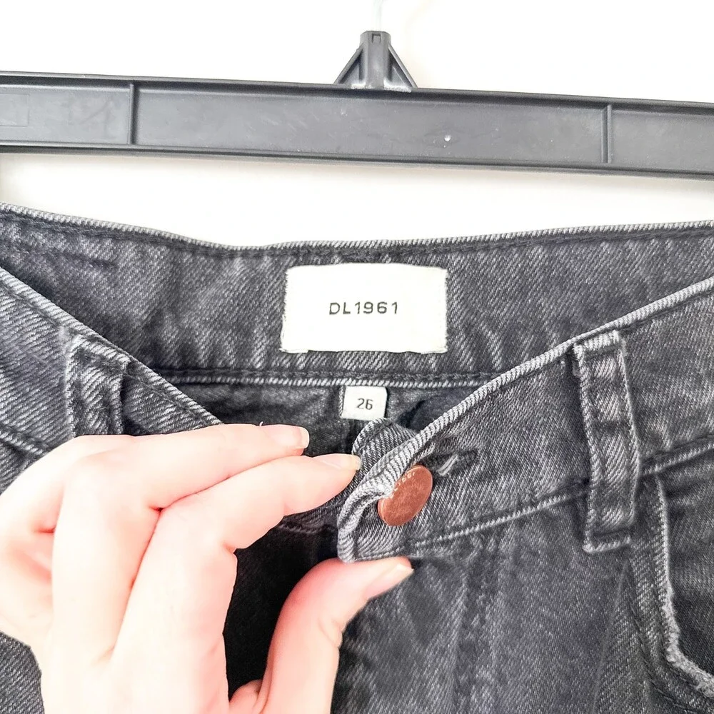 DL1961 Hepburn Wide Leg High Rise Jeans Jet Black Size 26 Anthropologie Distress